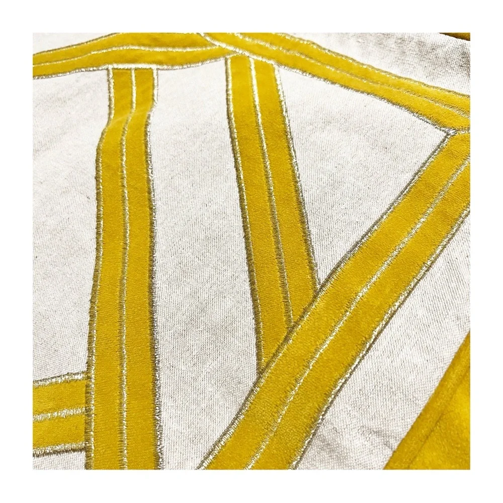 Rodeo Home Pair of Yellow Cream Geometric Pillow Covers 20x20 Textured Velvet